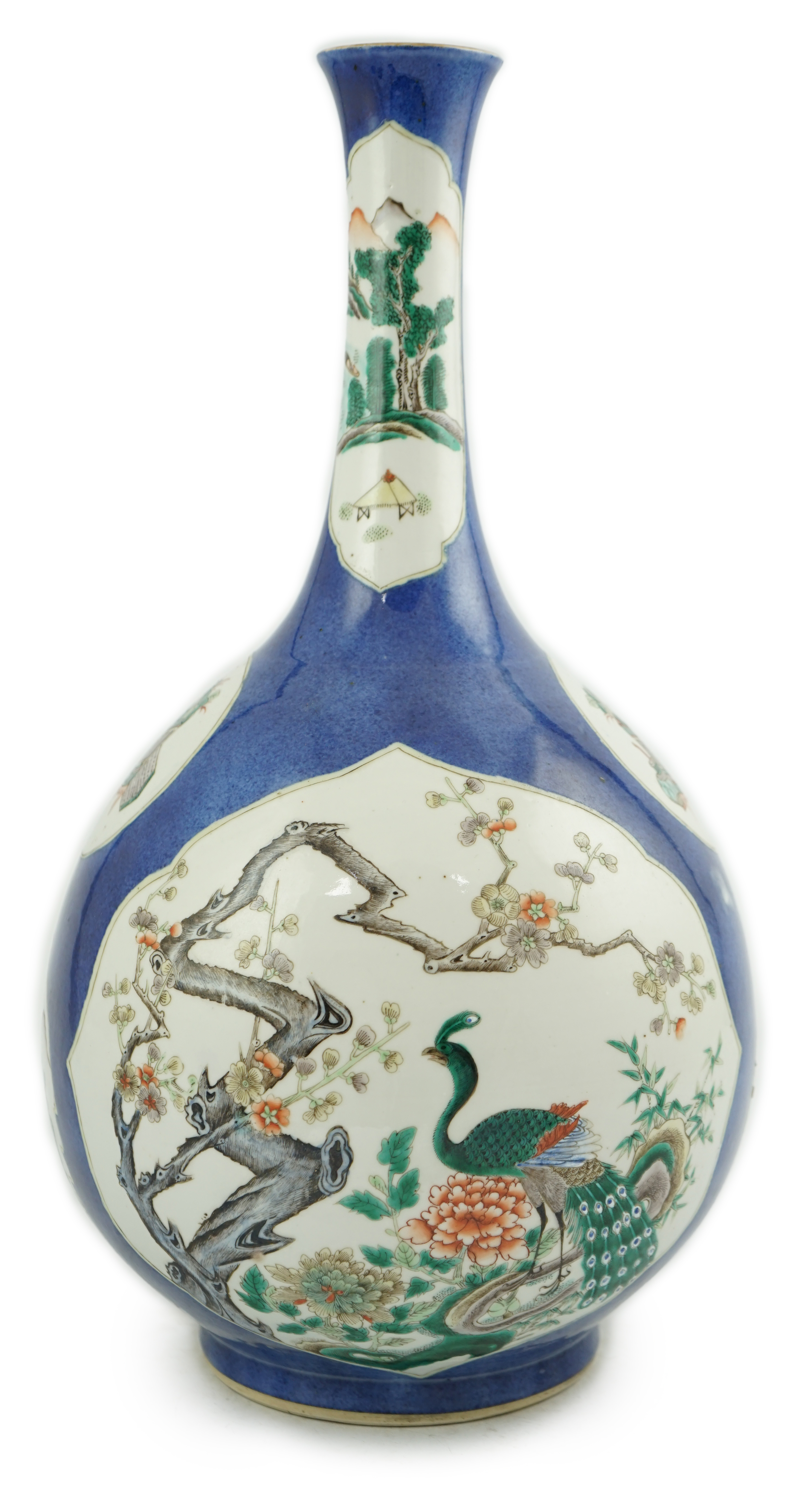 A large Chinese powder blue ground bottle vase, 19th century